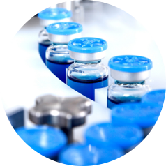 glass jars filled with pharmaceutical ingredients on a conveyor belt