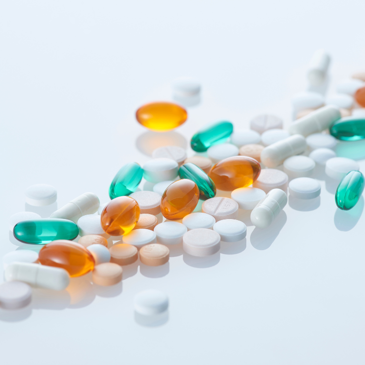 prescription pills laying in a line
